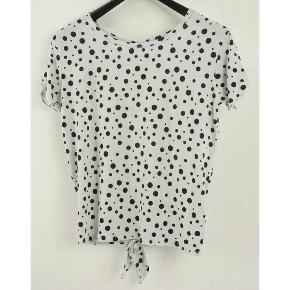 New Thyme + Honey Womens Sizes S White Black Polka Dot Two-Way Tie Shirt Top